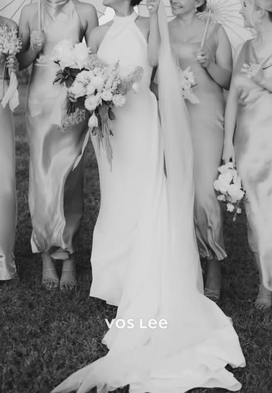 Simple & Classic Halter Satin Mermaid Wedding Dresses with Court Train