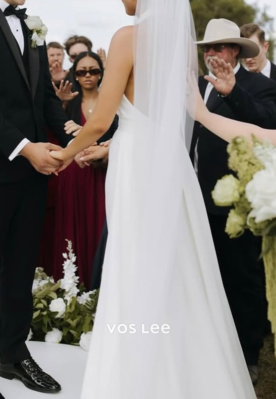 Simple & Classic Halter Satin Mermaid Wedding Dresses with Court Train