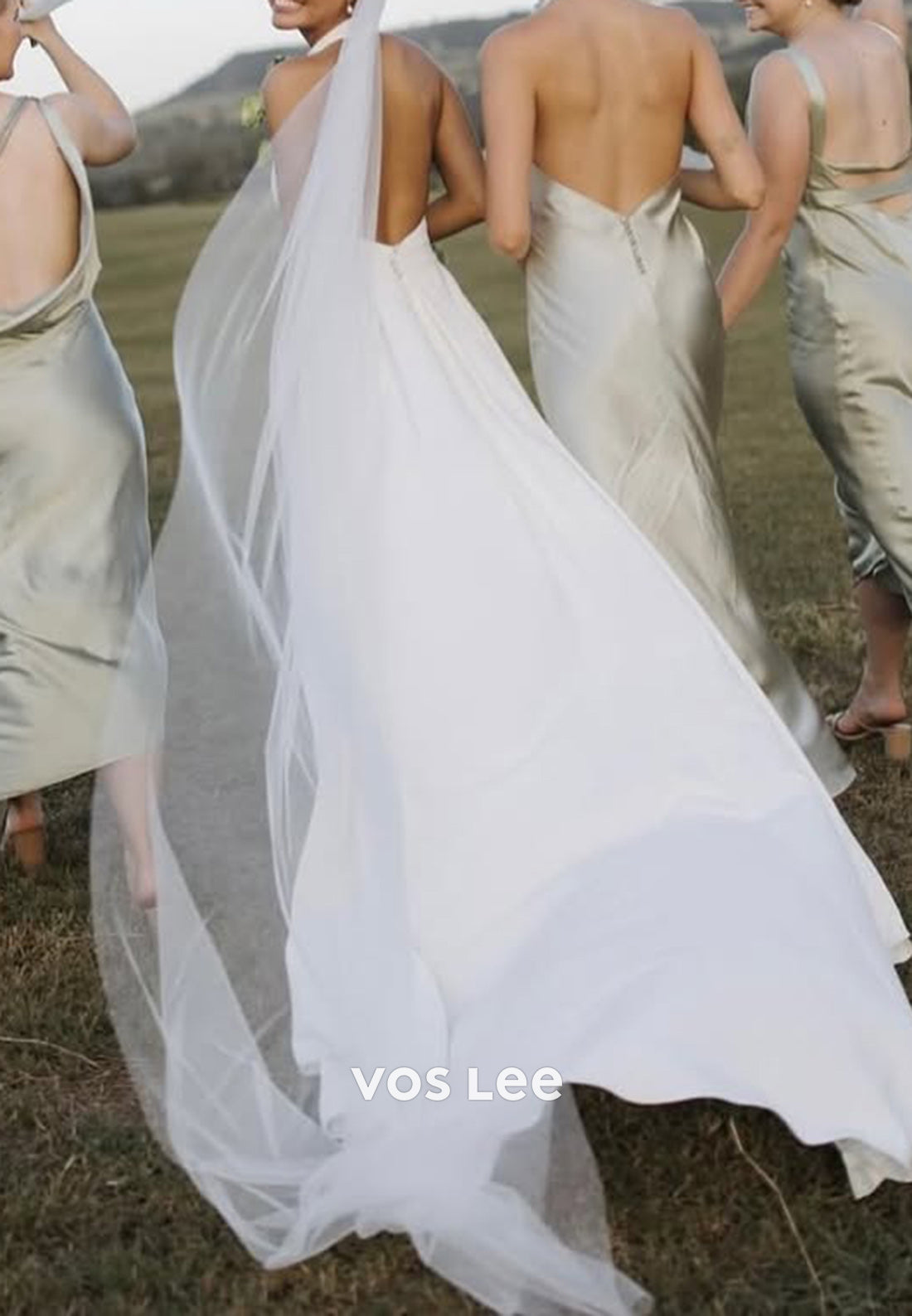 Simple & Classic Halter Satin Mermaid Wedding Dresses with Court Train
