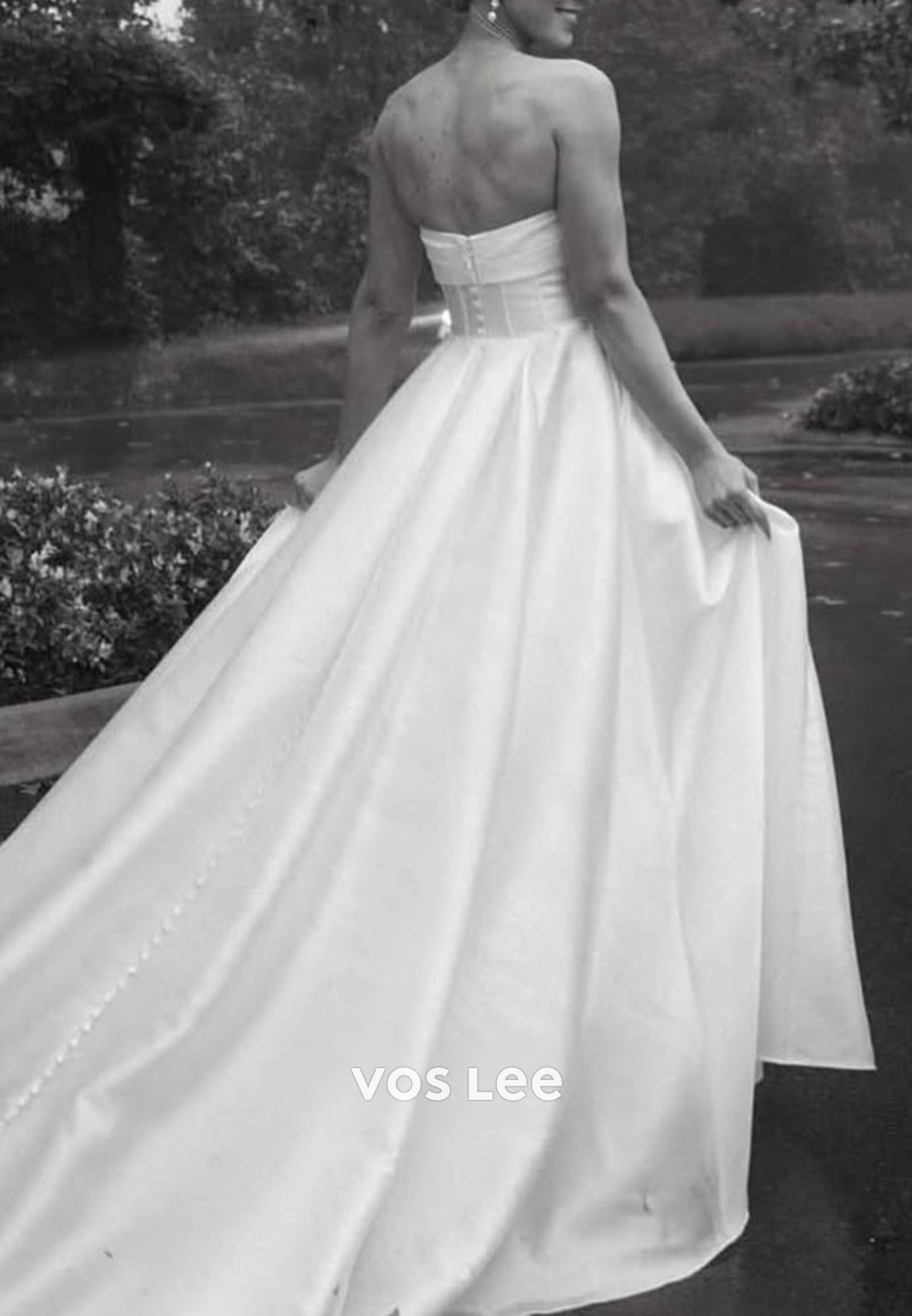 A-Line Strapless Scoop Pleated Wedding Dresses with High Split