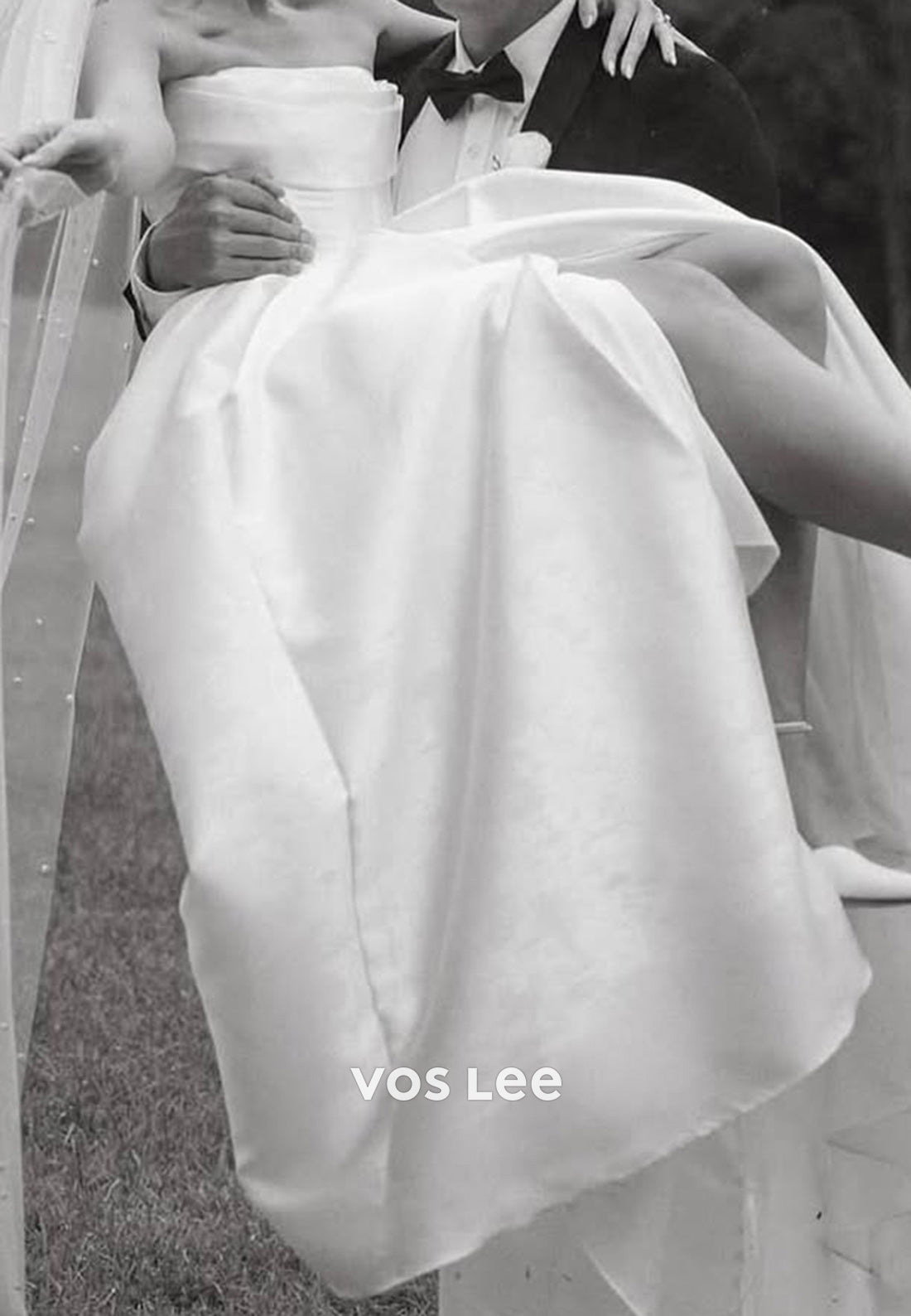 A-Line Strapless Scoop Pleated Wedding Dresses with High Split