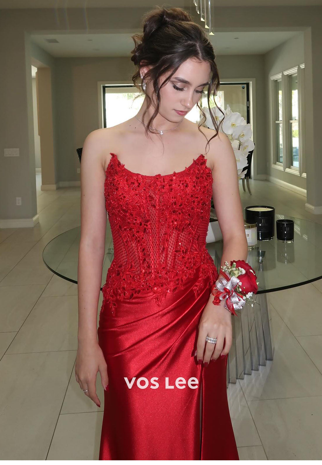 Stunning Red Satin Mermaid Prom Dress with Corset Bodice | 2026 Formal Gown