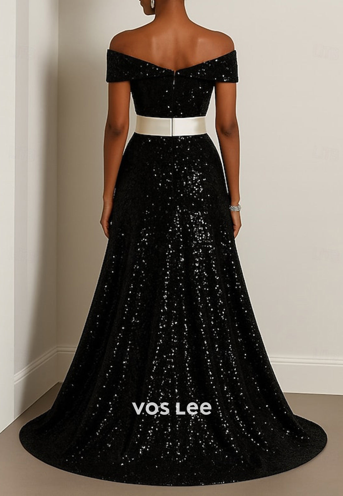Fully Sequined A-Line Off the Shoulder Rhinestone Evening Dresses