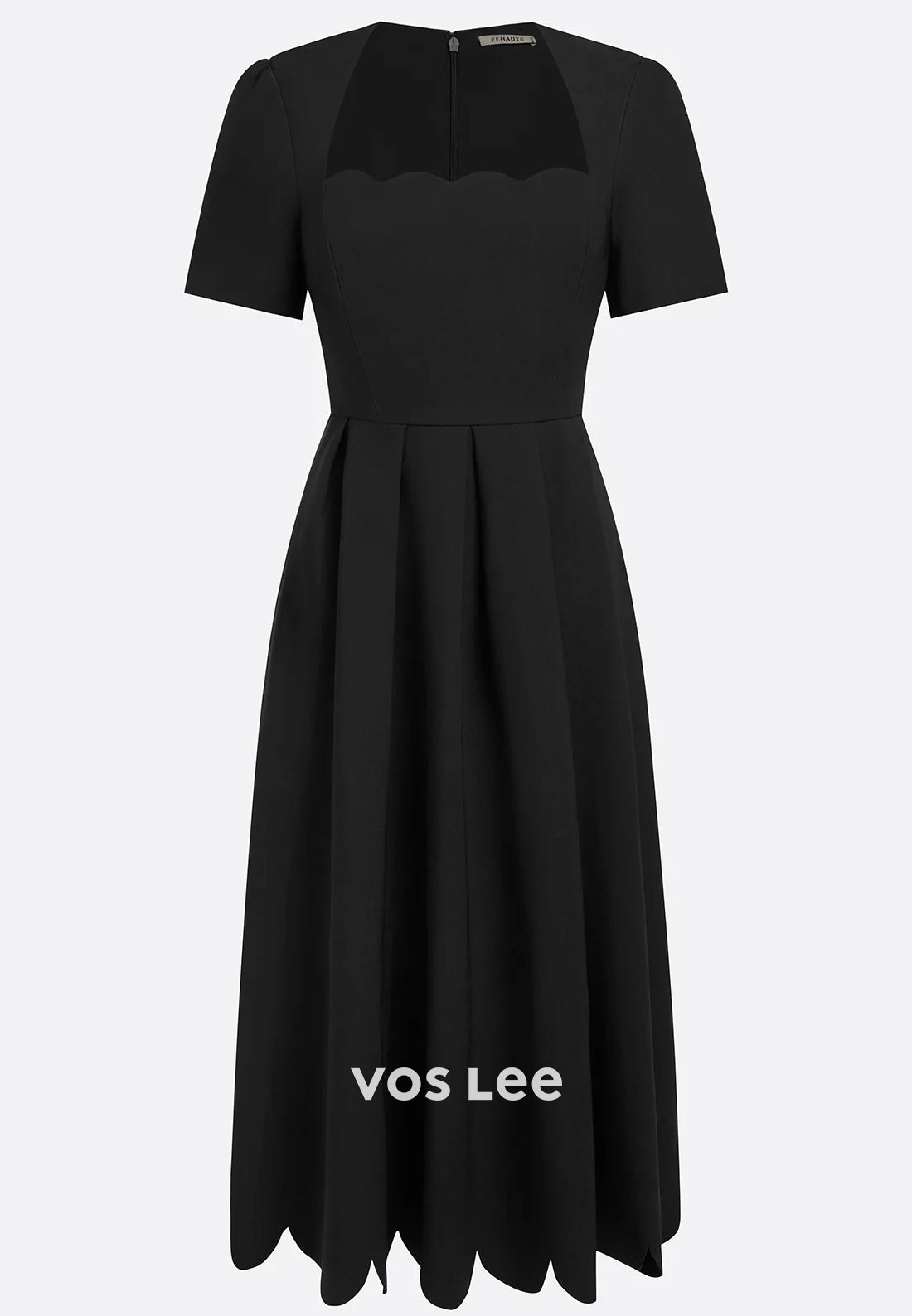 Simple A-Line Short Sleeve Queen Anne Ankle-Length Wedding Guest Dresses