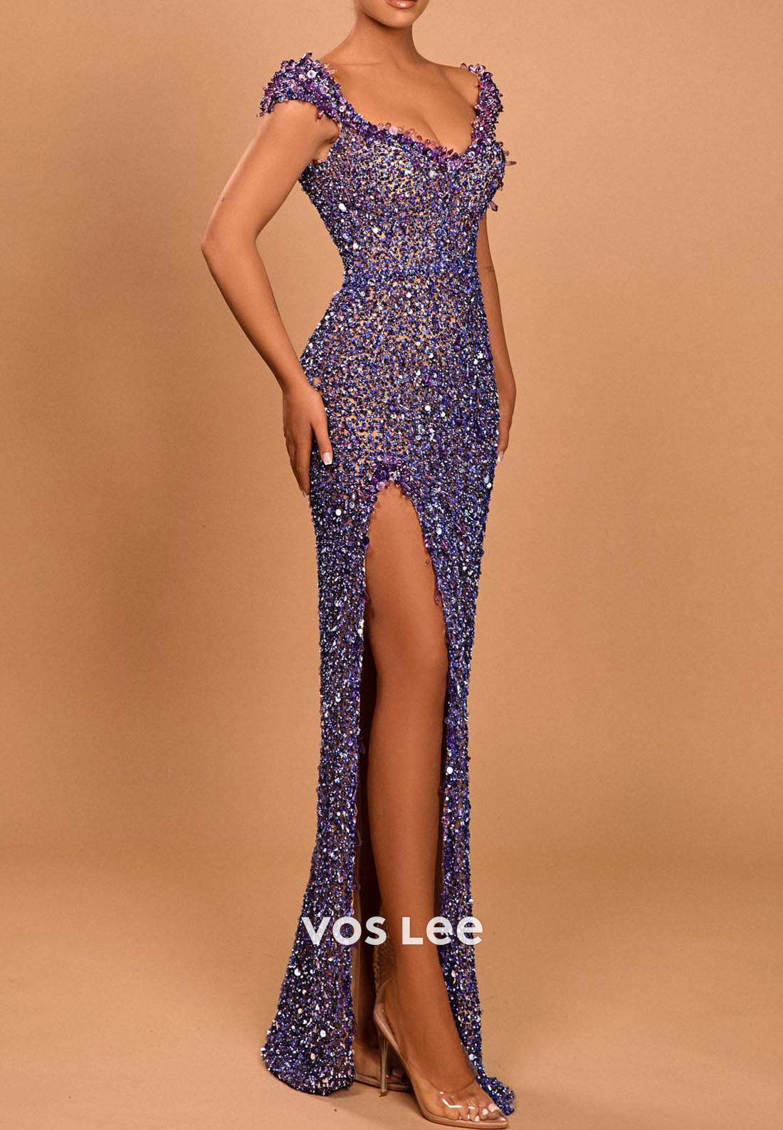 Elegant & Luxurious Scoop Crystal Mermaid Prom Dresses with Side Split
