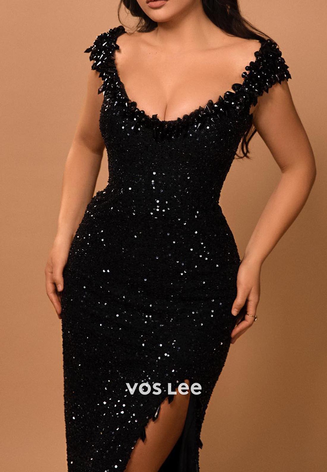Elegant & Luxurious Scoop Crystal Mermaid Prom Dresses with Side Split