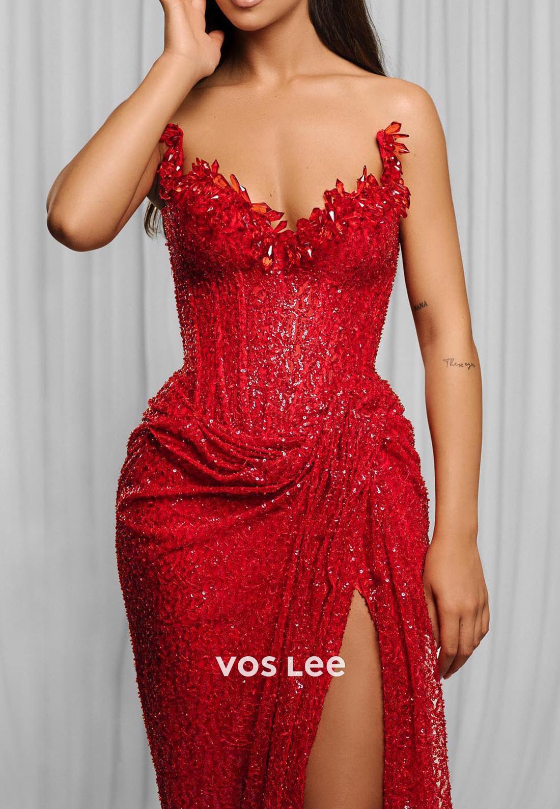Sexy & Hot V-Neck Pleated Mermaid Prom Dresses with High Split