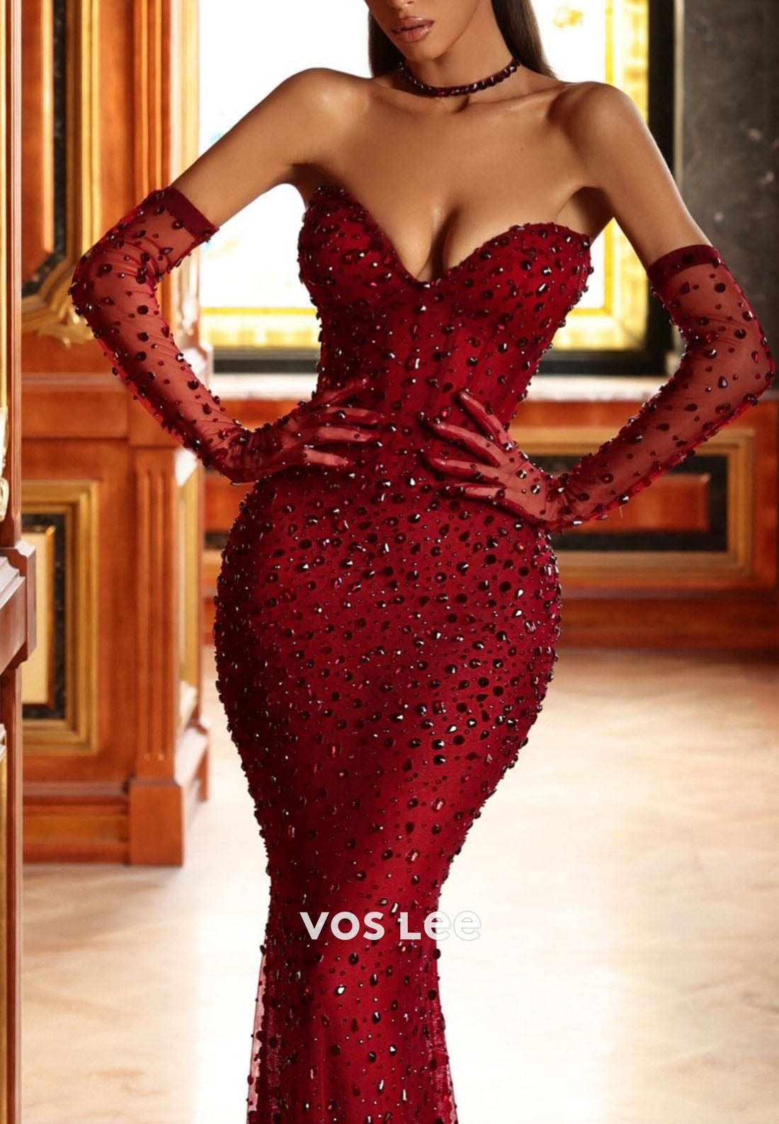 Stunning Crystals Sweetheart Sleeveless Mermaid Evening Dress Long