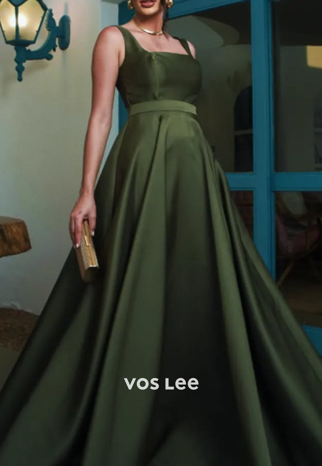 Gorgeous & Charming A-Line Square Pleated Evening Dresses with Court Train