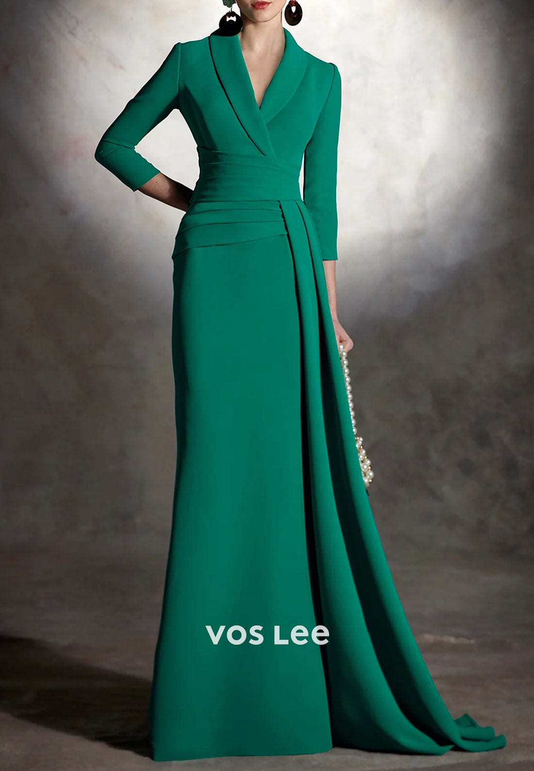 Dark Green 3/4 Sleeve Mermaid Mother of Bride Dresses with Sweep Train