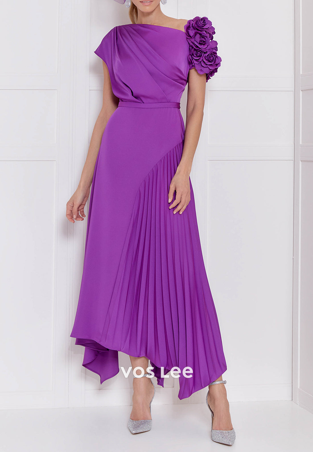 Short Sleeve A-Line Ankle-Length Pleated Mother of Bride Dresses
