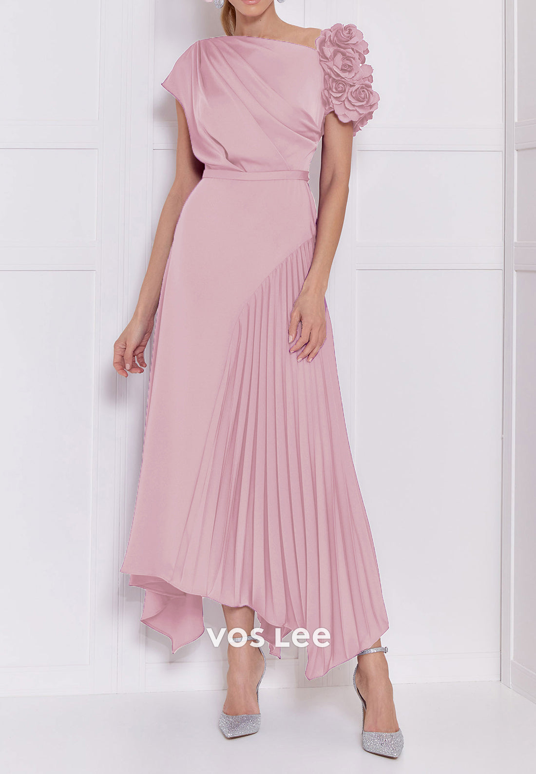 Short Sleeve A-Line Ankle-Length Pleated Mother of Bride Dresses