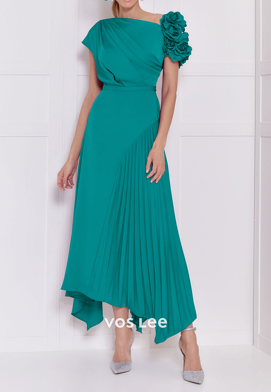 Short Sleeve A-Line Ankle-Length Pleated Mother of Bride Dresses