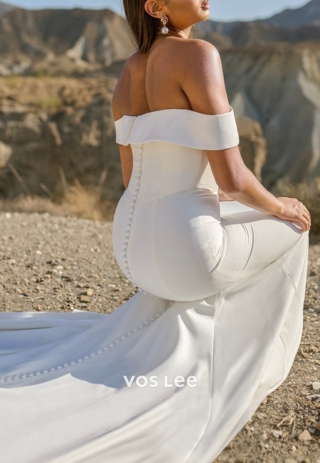 Sexy & Sleek Off the Shoulder Pleated Mermaid Wedding Dresses with Sweep Train