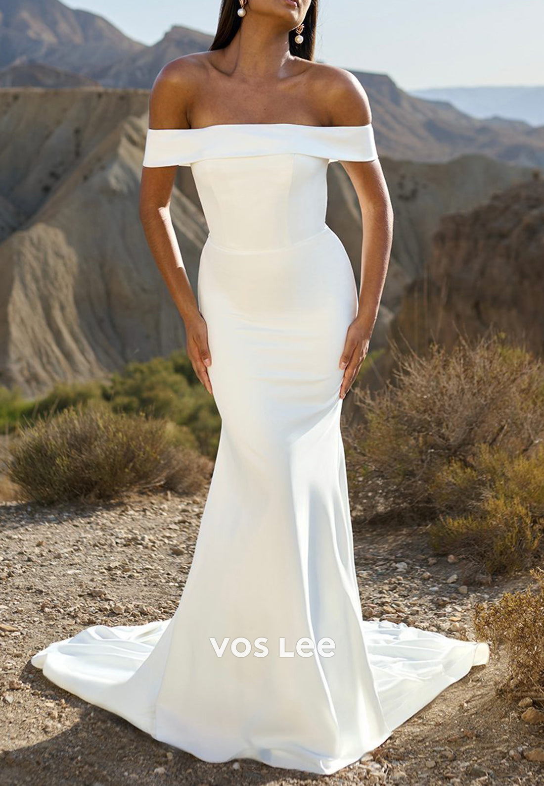 Sexy & Sleek Off the Shoulder Pleated Mermaid Wedding Dresses with Sweep Train