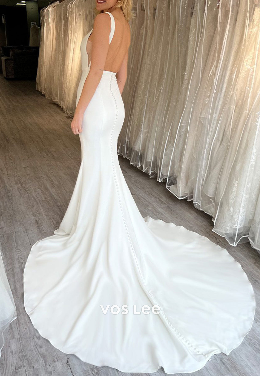 Sexy and Sleek Spaghetti Straps Square Mermaid Wedding Dresses with Sweep Train