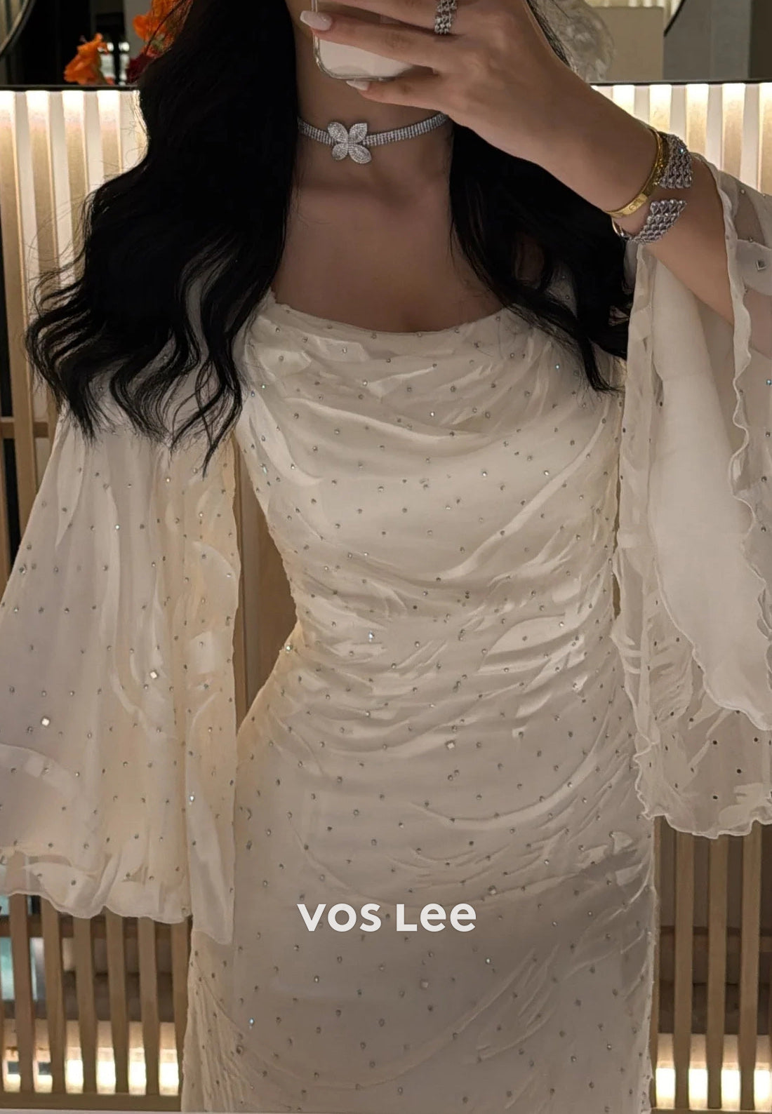 Sparkling & Simple Long Sleeve Scoop Sequins Pleated Ankle-Length Evening Dresses