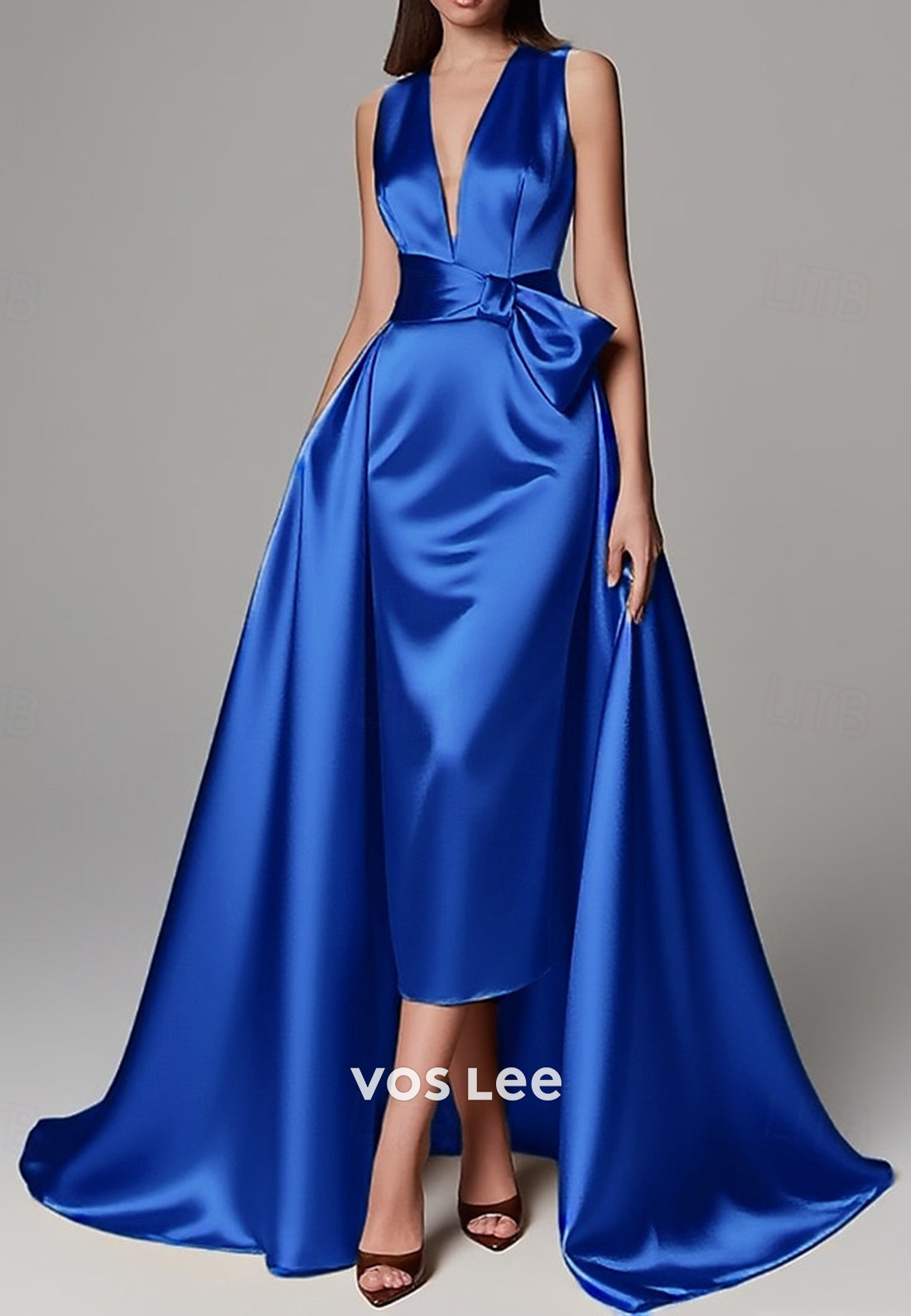 Classic & Timeless V Neck Bowknot Sheath Evening Dresses with Sweep Train
