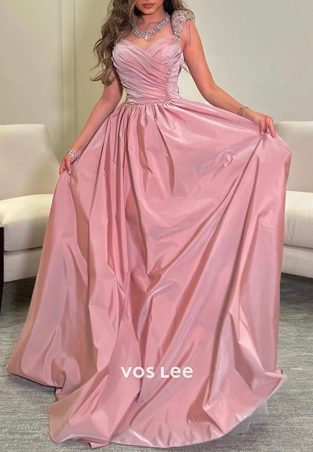 Chic & Modern 2025 A-Line Empire Waist Sweetheart Rhinestone Pleated Evening Dresses