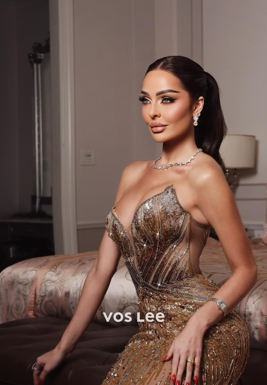 Sparkling Gold Sweetheart Sequins Mermaid Floor-Length Evening Dresses Hot Dress