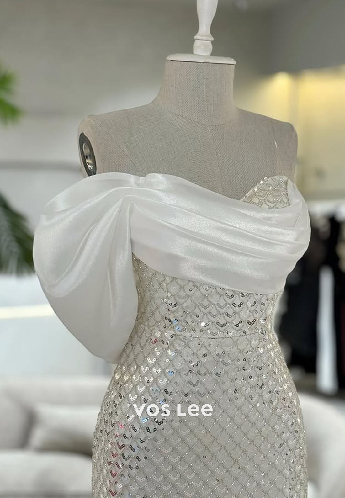 Sparkle Sequined Straight Off-the-shoulder Long Dresses Formal Occasion