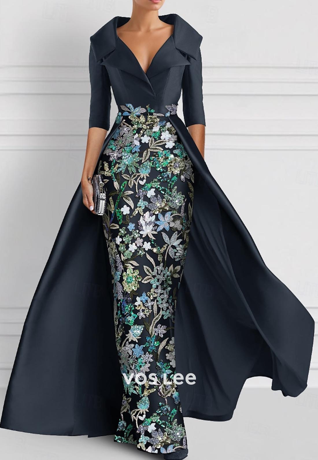 Elegant & Luxurious V Neck Embroidery Sequined Mermaid Evening Dress