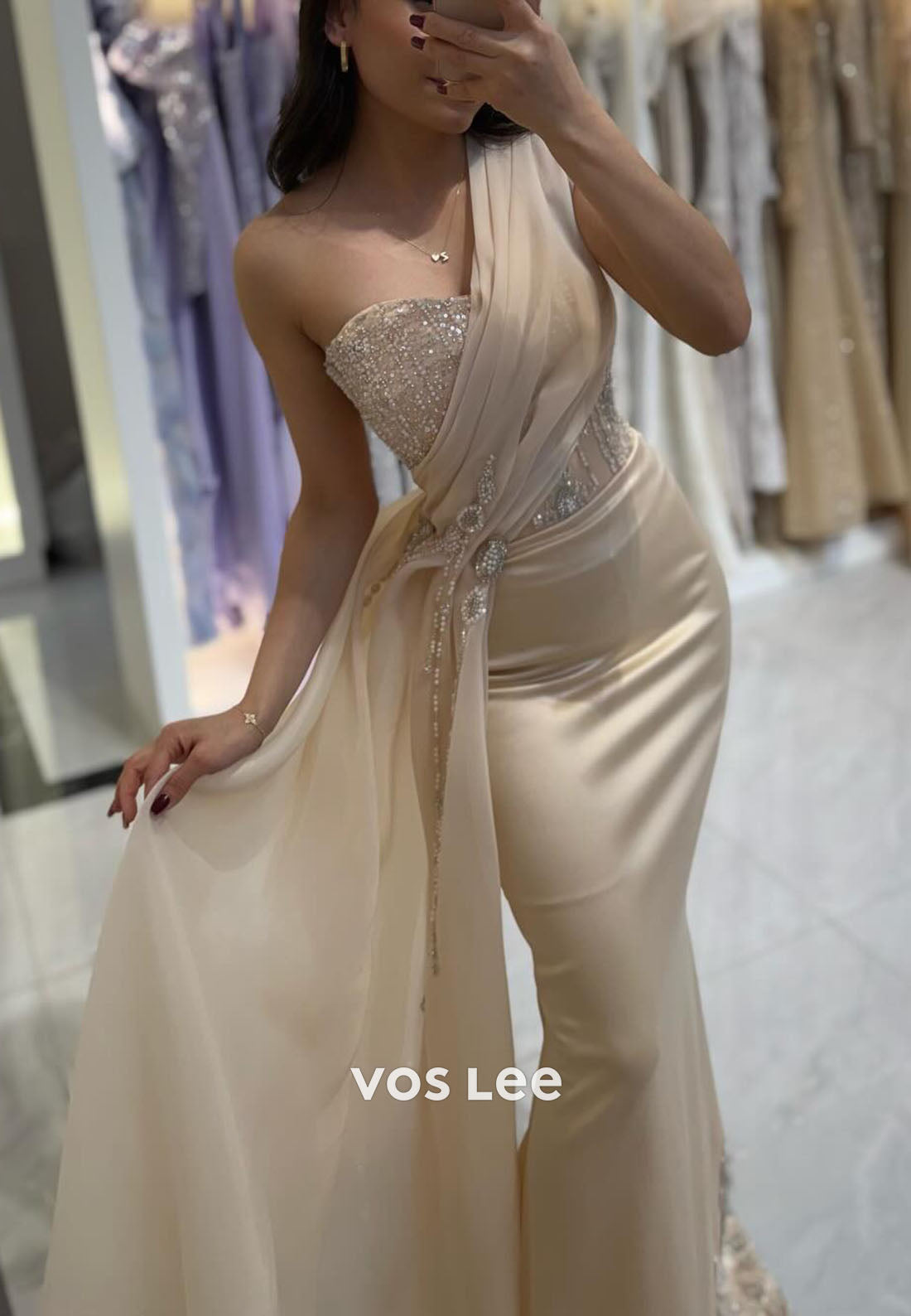 Elegant One Shoulder Crstals Beading Appliques Sheath Evening Dress Formal Dress