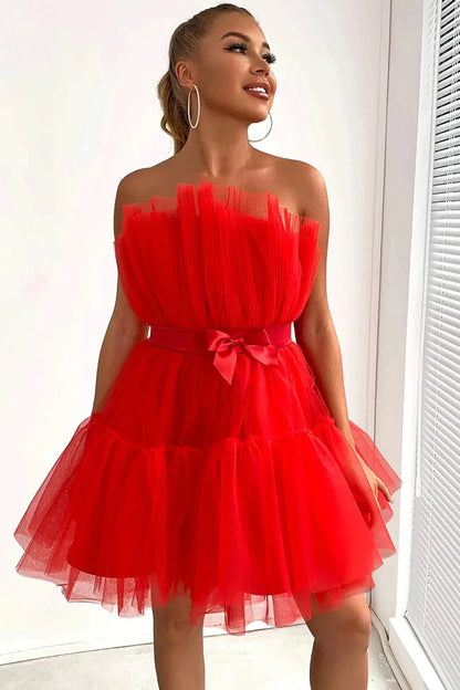 Hot Selling A Line Strapless Short Tulle Homecoming Dress