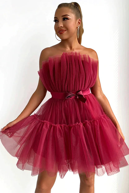 Hot Selling A Line Strapless Short Tulle Homecoming Dress