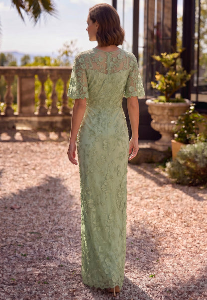 A-Line Short Sleeves Scoop Appliques Mother of the Bride Dress