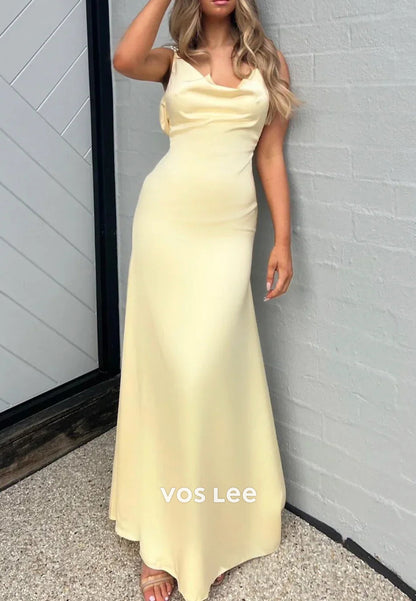 Simple & Casual Pearl Spaghetti Straps Scoop Floor-Length Pleated Prom Dresses
