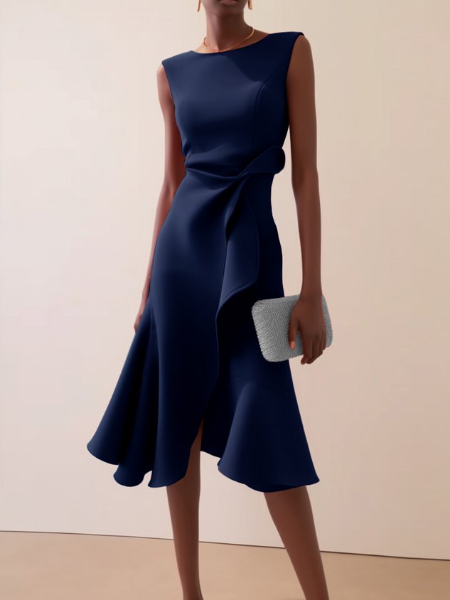 Red Sleeveless Midi Elegant A-line Dress