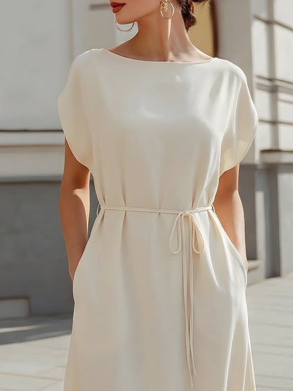 Tie-Waist Batwing Sleeve Midi Dress