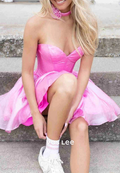 A-Line Strapless Sweetheart Pleated Homecoming Dresses