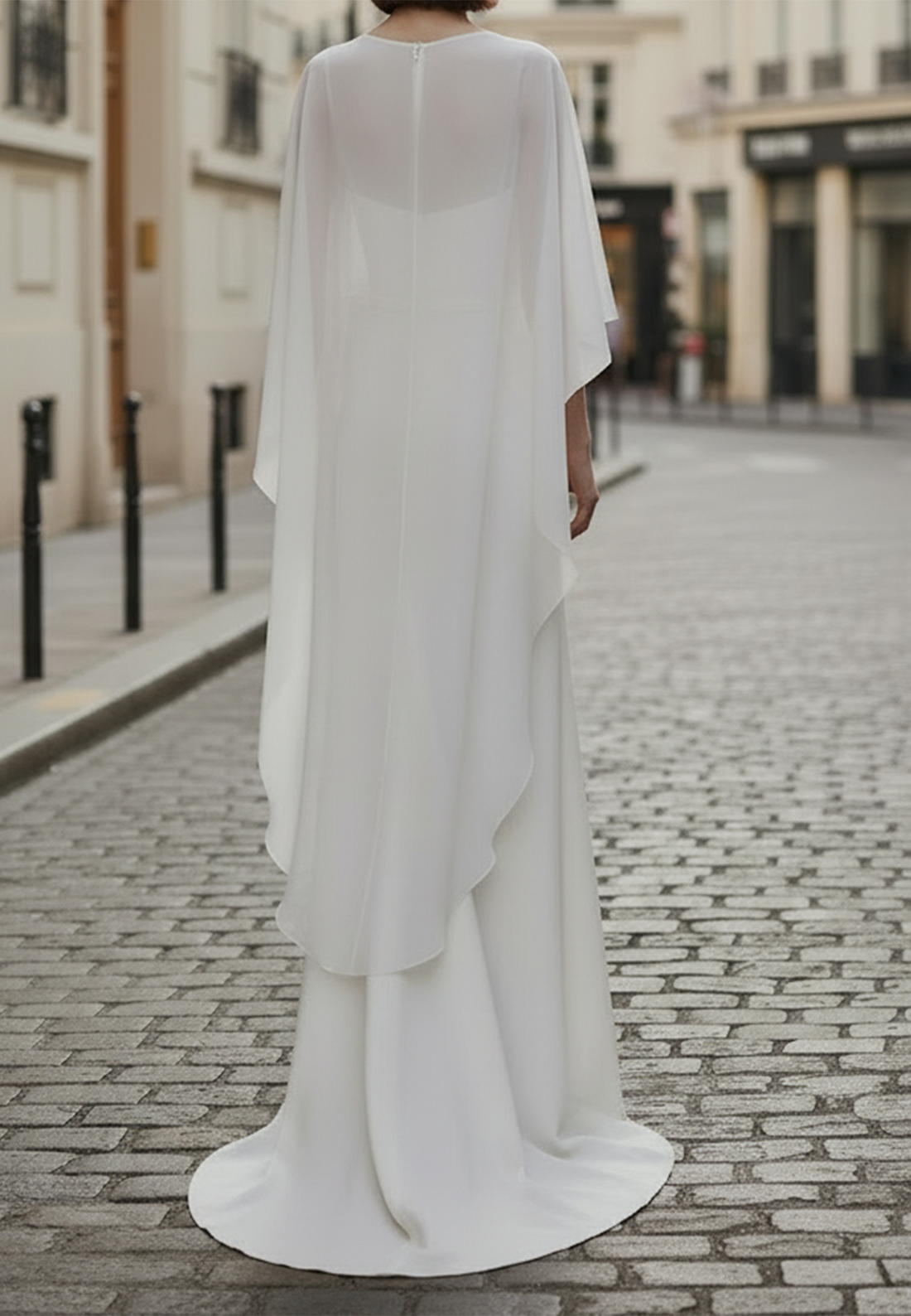Simple Cape Scoop Satin Wedding Dress