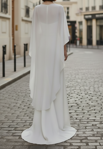 Simple Cape Scoop Satin Wedding Dress
