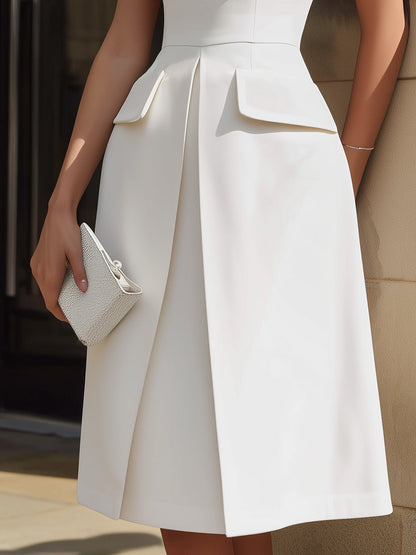 Structured Sleeveless Flap Pocket Midi Dress