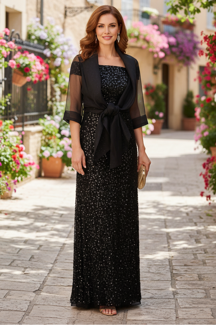 Organza Wrap Jacket With Short Sleeves In Black