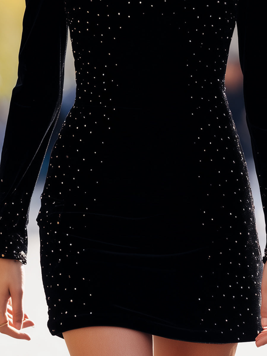 Embellished Velvet Square-Neck Mini Dress