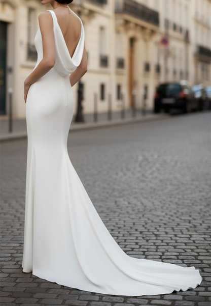 Sheath Speghtti Straps Scoop Sweep Train Wedding Dress