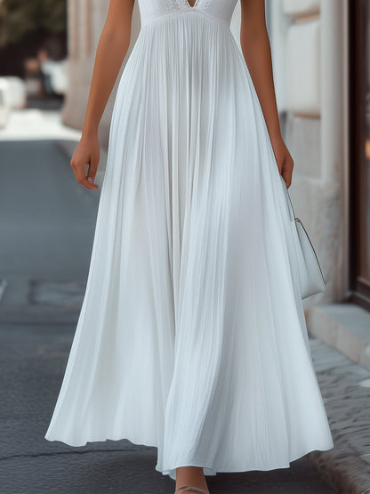Grecian-Inspired Pleated Halter Maxi Dress Wedding Guest Dresses