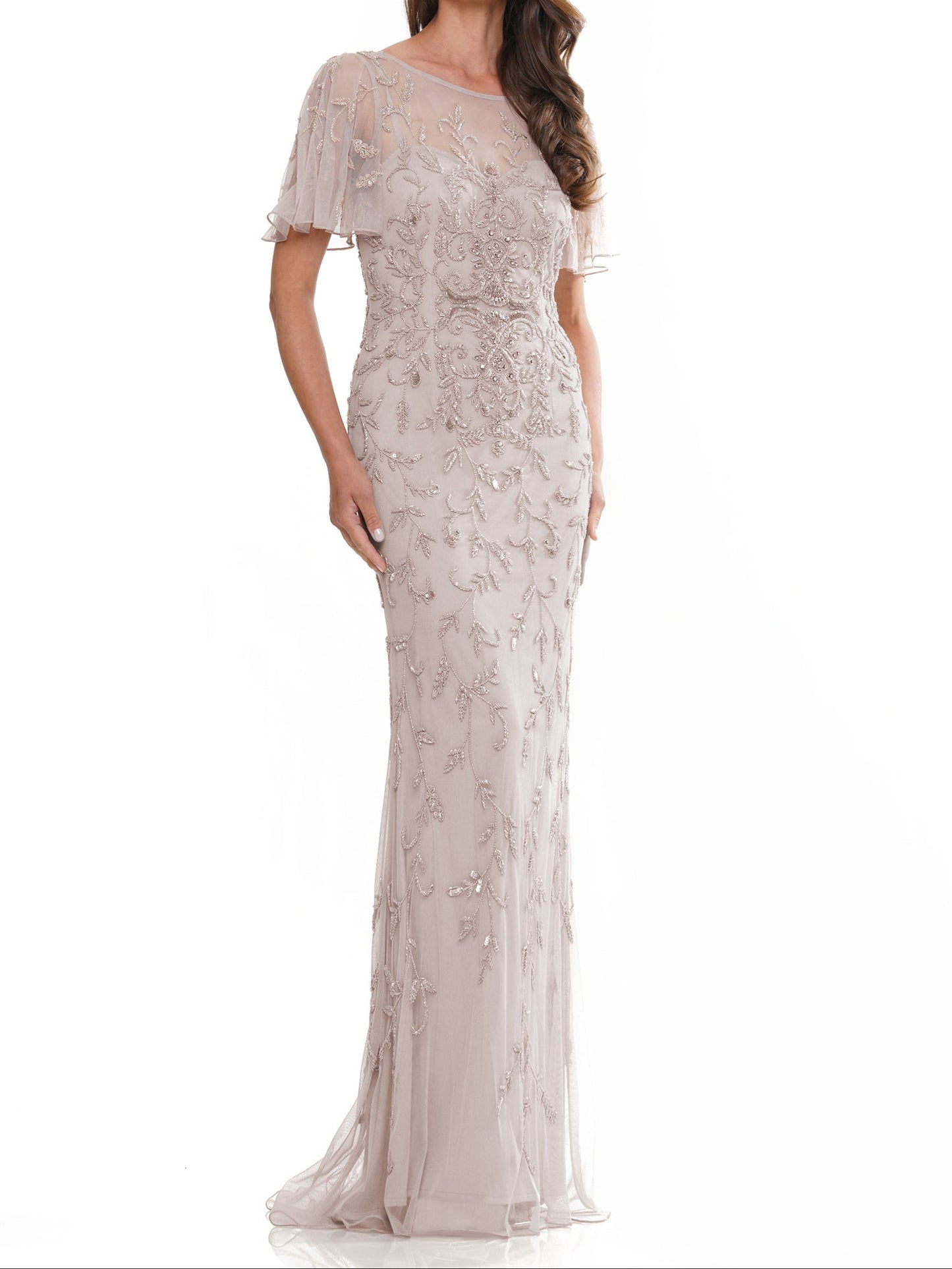 Flutter Sleeves Illusion Neck Appliques Mermaid Mother of Bride Dresses