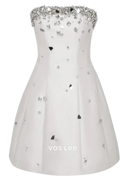 Strapless Rhinestone Embellished Pleated Sheath Homecoming Dresses