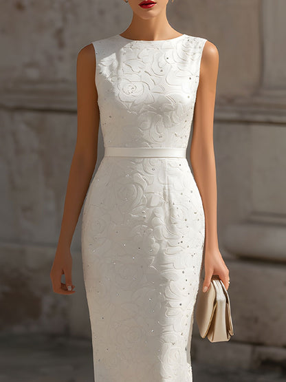 Mooyius Presents The White Embossed Floral Sleek Maxi Dress