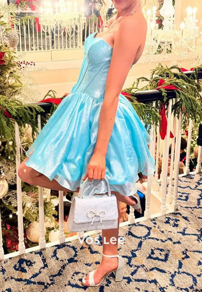 A-Line Strapless Sweetheart Pleated Homecoming Dresses