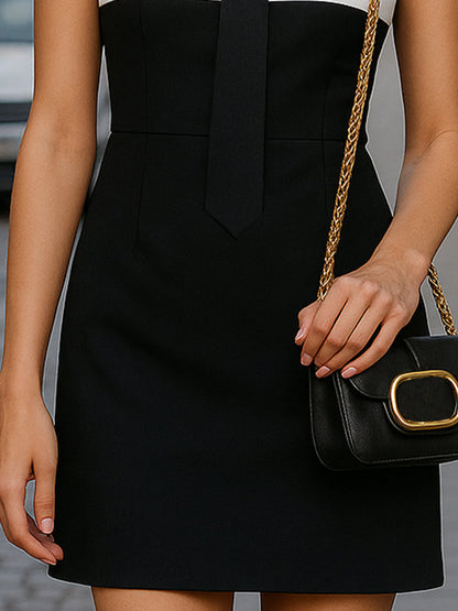 Elegant Sleeveless Mini Dress With Neck Tie Wedding Guest Dresses