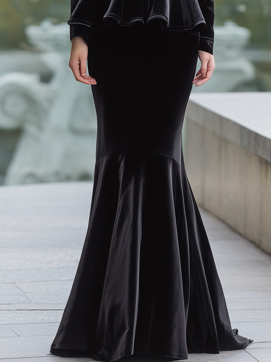 Midnight Grace Velvet Peplum Gown