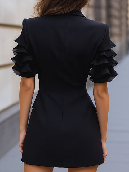 Double-Breasted Blazer Dress With Tiered Ruffle Sleeves