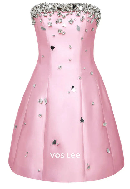 Strapless Rhinestone Embellished Pleated Sheath Homecoming Dresses