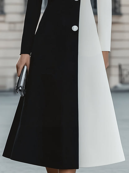 Chic Black - White Contrast Midi Dress